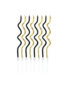 Verjaardag Kaarsen Curly Goud/Zwart -8st-