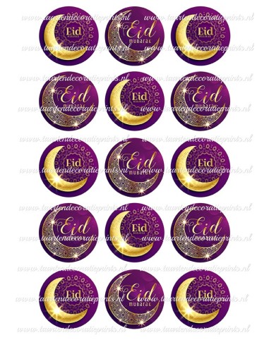 Eetbare Print Eid Mubarak Paars Cupcakes - 5cm