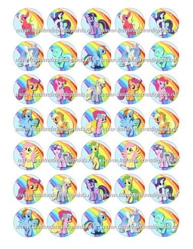 Eetbare Print My Little Pony Mini Cupcakes - 3,5cm
