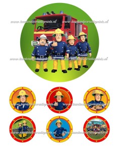 Eetbare Print Brandweerman Sam 3 - 15cm